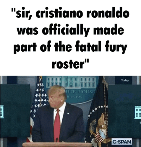 Man In Suit And Tie Saying Sir Cristiano Ronaldo At American Flag Podium
