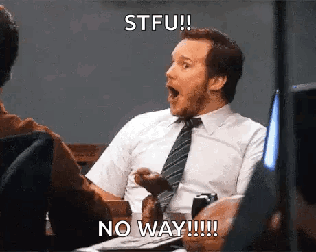 Man in Suit and Tie Saying Stfu No Way