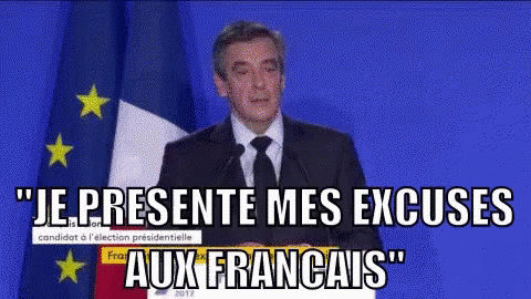 Man In Suit And Tie Speaking By French Flag GIF