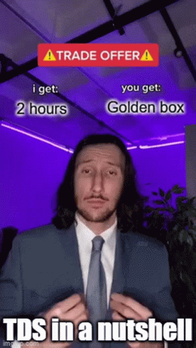 Man In Suit And Tie Standing In Front Of Trade Offer Sign GIF