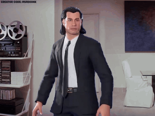 Man in Suit and Tie Standing in Living Room With Murdoink
