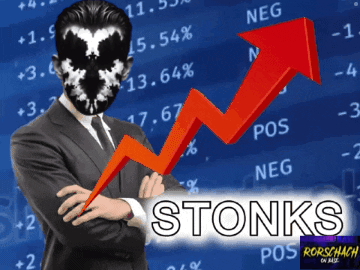 Man in Suit and Tie Stands Before Stonks Graph