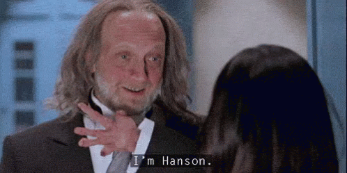 Man In Suit And Tie Tells Woman I'm Hanson GIF