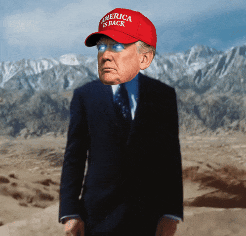 Man in Suit and Tie with America Is Back Hat