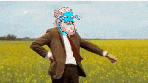 Man in Suit and Tie With Blue Mask Dancing in Yellow Flowers