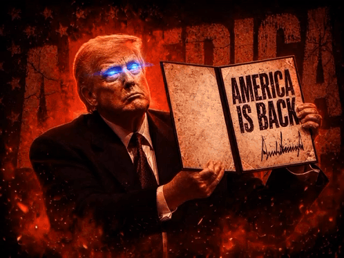 Man in Suit and Tie with Book America is Back