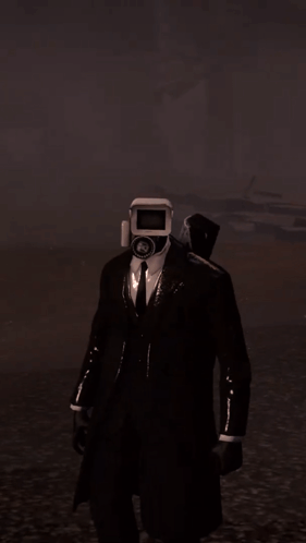 Man in Suit and Tie with Camera Head