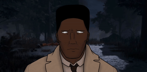 Man in Suit and Tie With Glowing Eyes