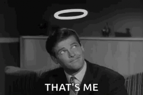 Man In Suit And Tie With Halo Saying That's Me GIF