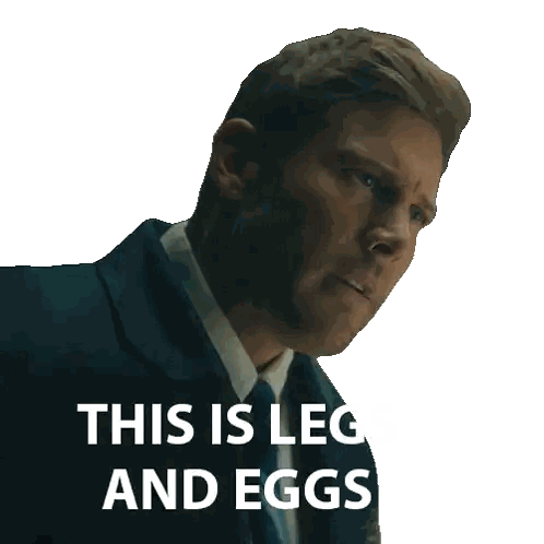 Man in Suit and Tie with Legs and Eggs on Face