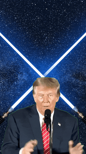 Man In Suit And Tie With Lightsabers GIF
