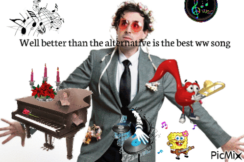 Man In Suit And Tie With Piano And SpongeBob GIF