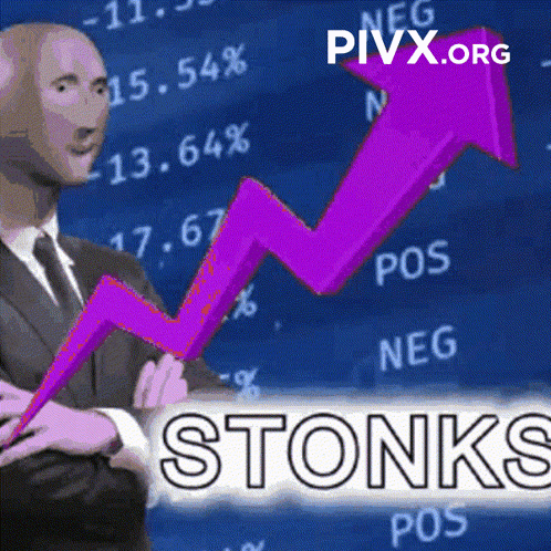 Man in Suit and Tie with Purple Arrow Stonks