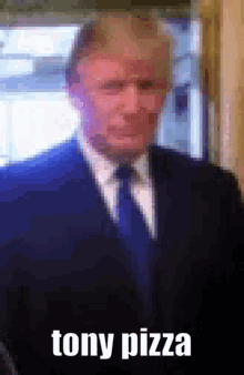 Man in Suit and Tie with Tony Pizza