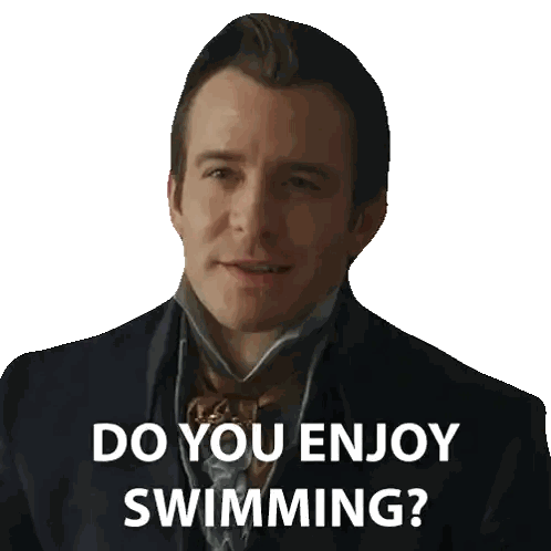 Man in Suit Asking About Swimming