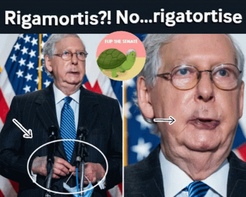 Man in Suit at Microphone with Flip the Senate Sticker