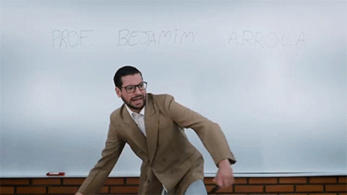 Man In Suit Board Says Prof. Benjamin Arrola GIF