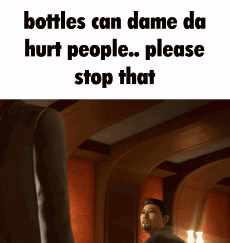 Man in Suit Bottles Can Dame Da Hurt People Please Stop That