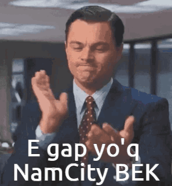 Man In Suit Clapping With Text E Gap Yo Q Namcity Bek GIF