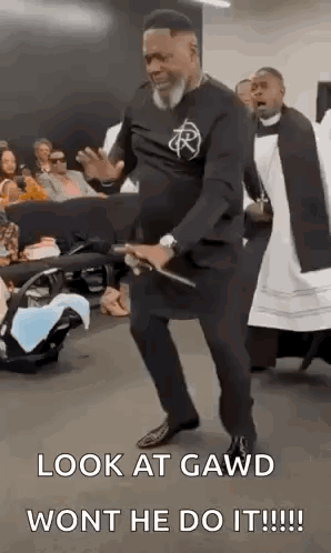 Man in Suit Dancing in Church