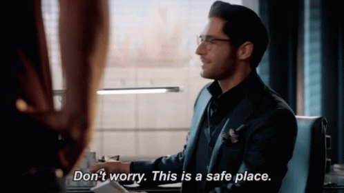 Man in Suit Don't Worry This Is Safe Place