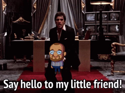 Man in Suit Holding Cartoon Character Say Hello
