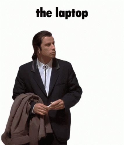Man in Suit Holding Jacket Over Shoulder Laptop Above