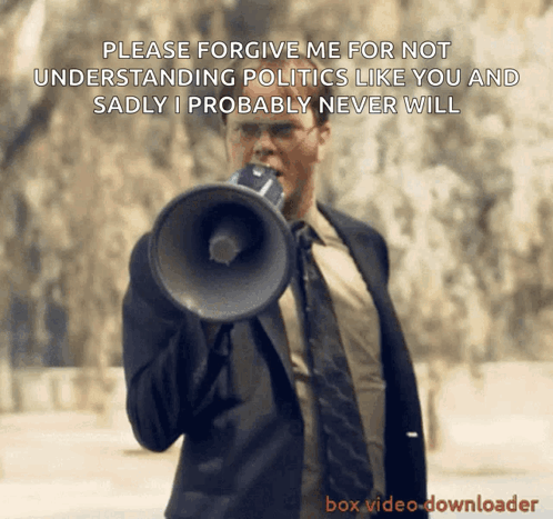 Man In Suit Holding Megaphone Please Forgive Me GIF