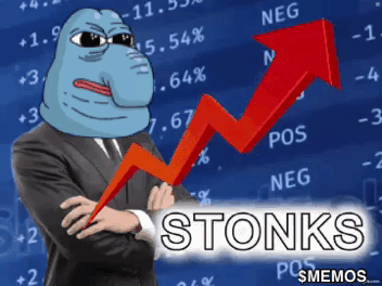 Man in Suit Holding Red Arrow Stonks
