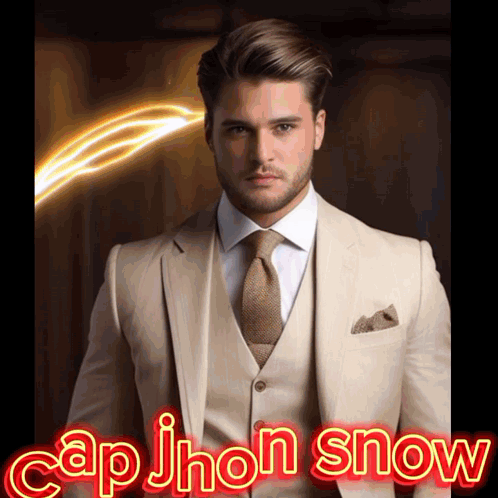 Man in Suit in Front of Neon Sign Saying Cap Jhon Snow