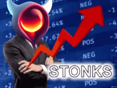 Man in Suit in Front of Stock Chart Saying Stonks