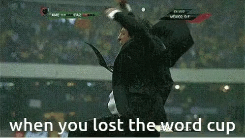 Man in Suit Jumping When You Lost the Word Cup