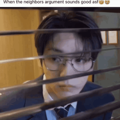Man In Suit Looking Through Window When The Neighbors Argument Sounds Good Asf