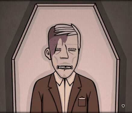 Man in Suit Lying in Coffin With Mouth Open