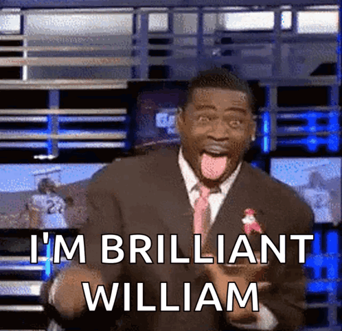 Man in Suit Making Funny Face Says I'm Brilliant William