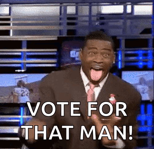 Man in Suit Making Funny Face Says Vote For That Man