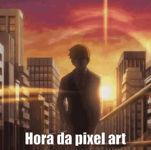 Man In Suit On Balcony Overlooking City Hora Da Pixel Art