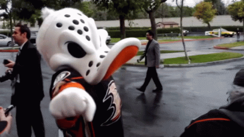 Man In Suit Passing Duck Mascot GIF