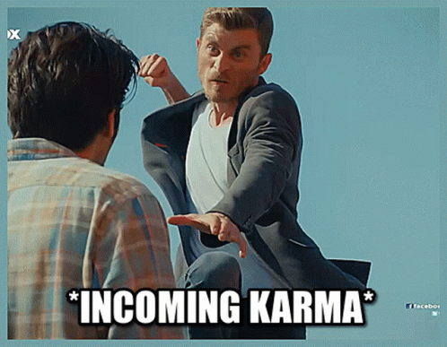 Man In Suit Pointing At Another Man Incoming Karma GIF