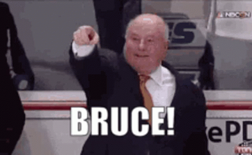 Man In Suit Pointing At Camera Saying Bruce GIF