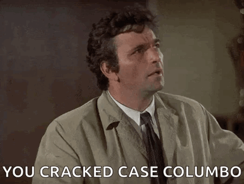 Man in Suit Pointing Up Says You Cracked Case Columbo