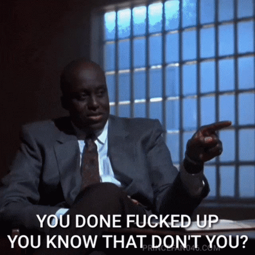 Man in Suit Pointing You Done Fucked Up You Know That Don't You
