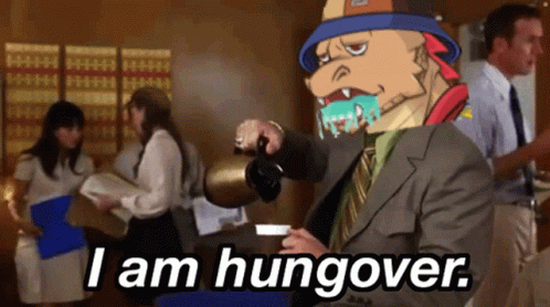 Man in Suit Pouring Coffee Hungover