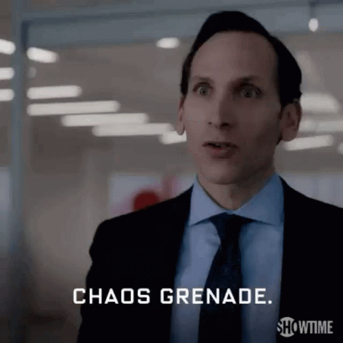 Man in Suit Saying Chaos Grenade