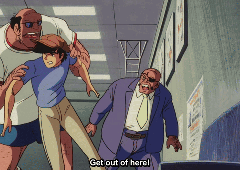 Man in Suit Saying Get Out