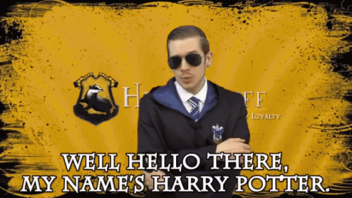 Man in Suit Saying Hello My Name's Harry Potter