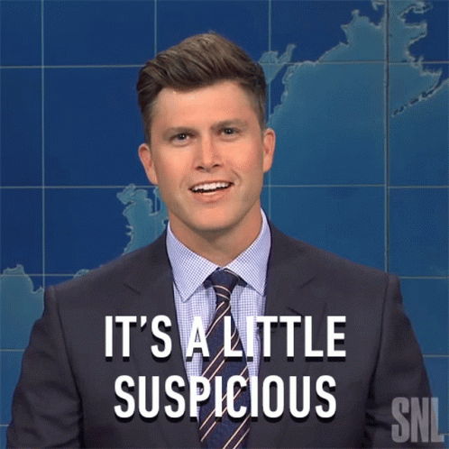 Man in Suit Saying It's a Little Suspicious