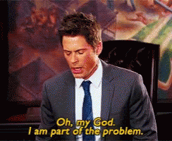 Man in Suit Saying Oh My God I Am Part of the Problem