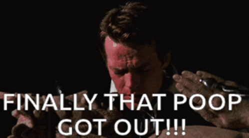 Man in Suit Says Finally That Poop Got Out