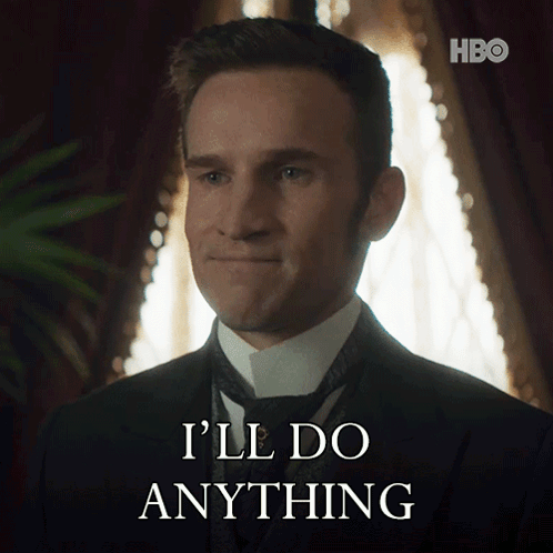 Man in Suit Says I'll Do Anything HBO Logo